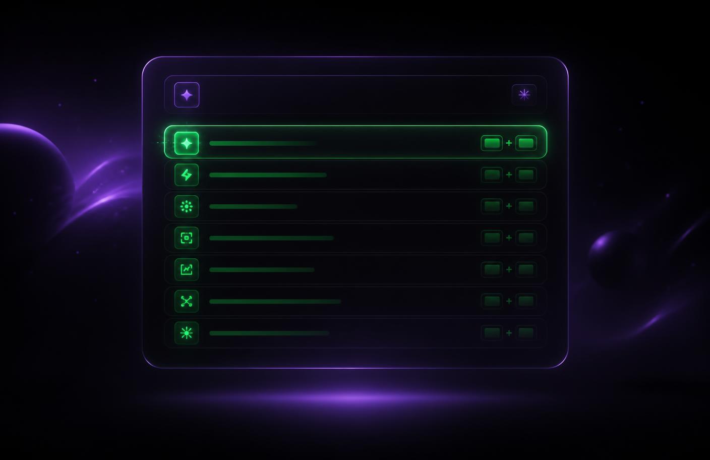 Interface premium do agente com comandos rápidos
