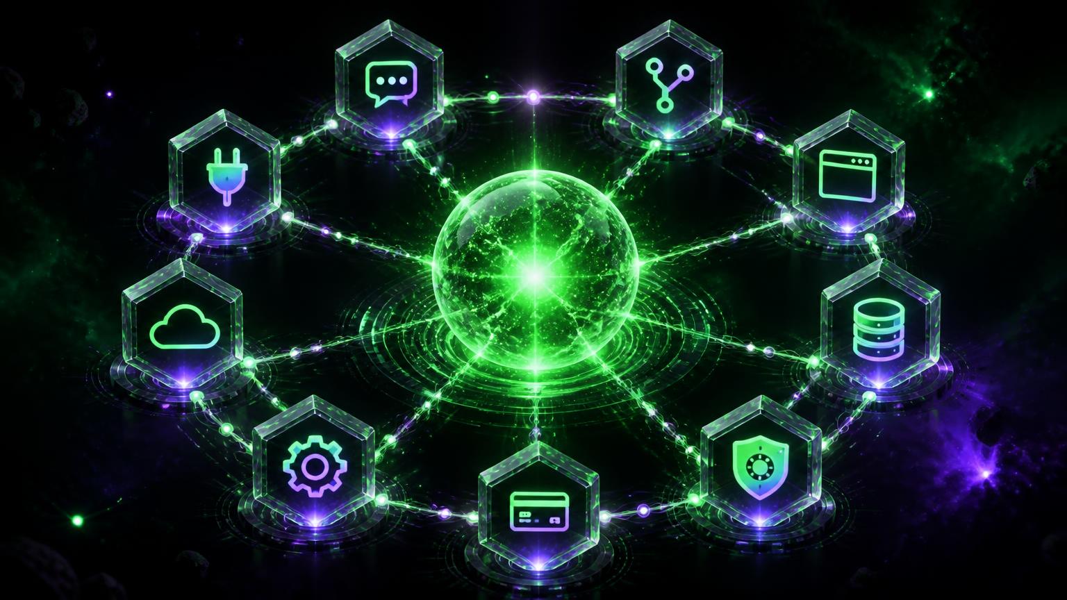 Diagrama do MSK Agente conectando IA, repositório, projeto, backend, banco, APIs, checkout, automação e cofre